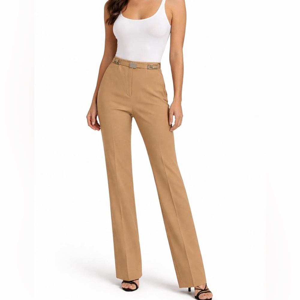 Vertigo Camel Tailored Dress Pants with Signature Hardware Belt | Size 4